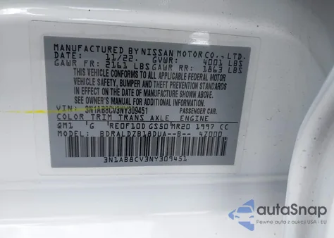 2022 Nissan Sentra Sv Xtronic Cvt from USA, damaged, VIN 3N1AB8CV3NY309451
